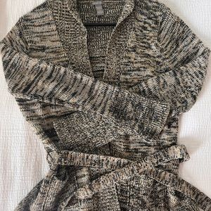 Brown cream colored wrap sweater